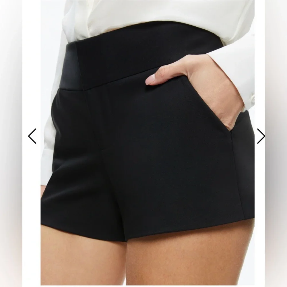 Alice + Olivia Employed Cady Mid-Rise Mini Shorts in Black/White Digital